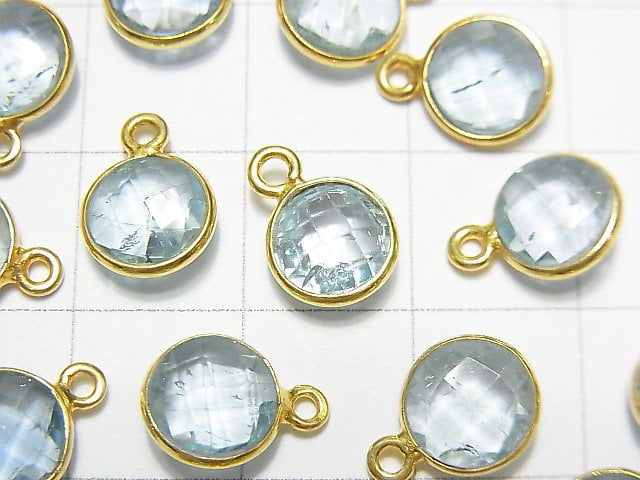 [Video] High Quality Sky Blue Topaz AAA- Bezel Setting Round Cut 8x8mm 18KGP 5pcs