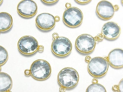 [Video] High Quality Sky Blue Topaz AAA- Bezel Setting Round Cut 9x9mm 18KGP 4pcs