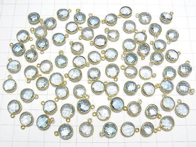 [Video] High Quality Sky Blue Topaz AAA- Bezel Setting Round Cut 9x9mm 18KGP 4pcs