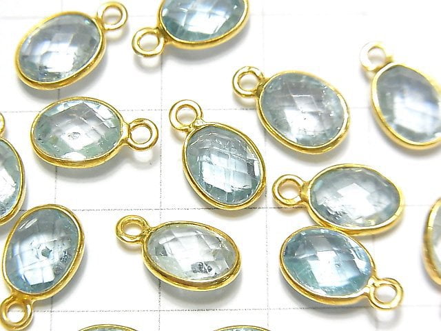 [Video] High Quality Sky Blue Topaz AAA- Bezel Setting Faceted Oval 8x6mm 18KGP 5pcs