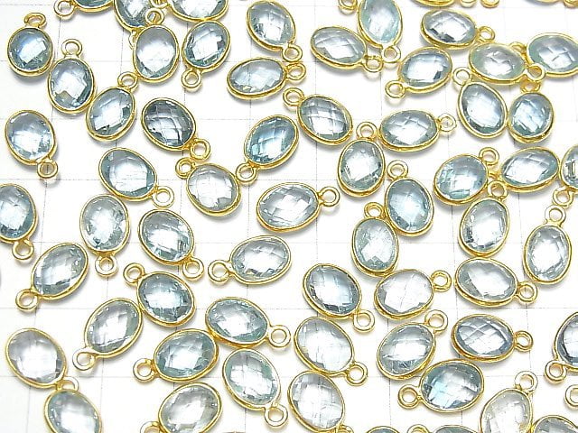 [Video] High Quality Sky Blue Topaz AAA- Bezel Setting Faceted Oval 8x6mm 18KGP 5pcs