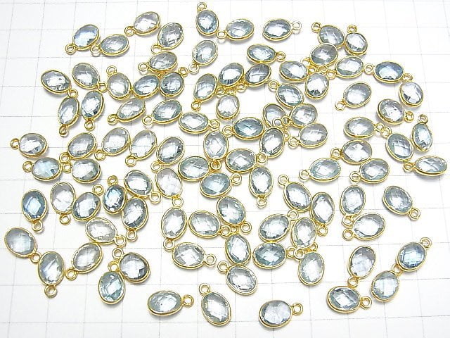 [Video] High Quality Sky Blue Topaz AAA- Bezel Setting Faceted Oval 8x6mm 18KGP 5pcs