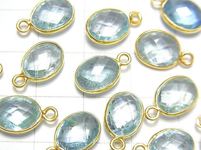 [Video] High Quality Sky Blue Topaz AAA- Bezel Setting Faceted Oval 9x7mm 18KGP 4pcs