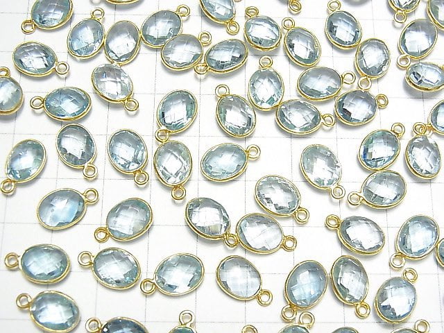 [Video] High Quality Sky Blue Topaz AAA- Bezel Setting Faceted Oval 9x7mm 18KGP 4pcs