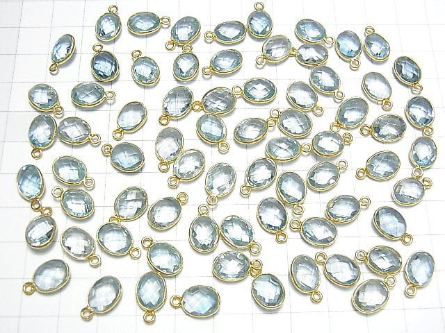 [Video] High Quality Sky Blue Topaz AAA- Bezel Setting Faceted Oval 9x7mm 18KGP 4pcs