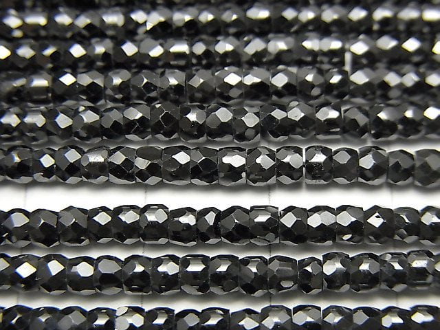 [Video] High Quality! Cubic Zirconia AAA Faceted Button Roundel 3x3x2mm [Black] 1strand beads (aprx.15inch / 36cm)