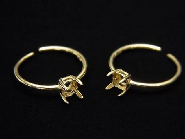 [Video]Silver925 Ring Frame (Prong Setting) Round Faceted 4mm 18KGP Free Size 1pc