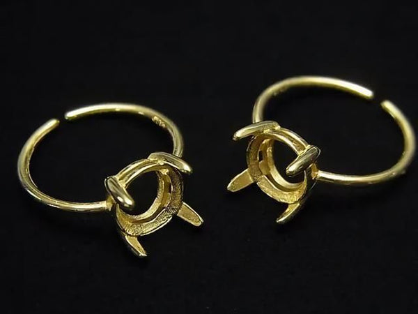 [Video] Silver 925 Ring Frame (Prong Setting) Round Faceted 8mm 18KGP Free Size 1pc
