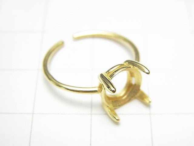 [Video] Silver 925 Ring Frame (Prong Setting) Round Faceted 8mm 18KGP Free Size 1pc