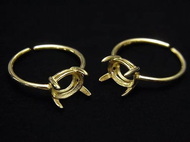 [Video] Silver925 Ring Frame (Prong Setting) Horizontal Oval Faceted 8x6mm 18KGP Free Size 1pc