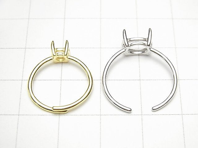 [Video] Silver925 Ring Frame (Prong Setting) Sideways Oval Faceted 8x6mm 18KGP Free Size 1pc