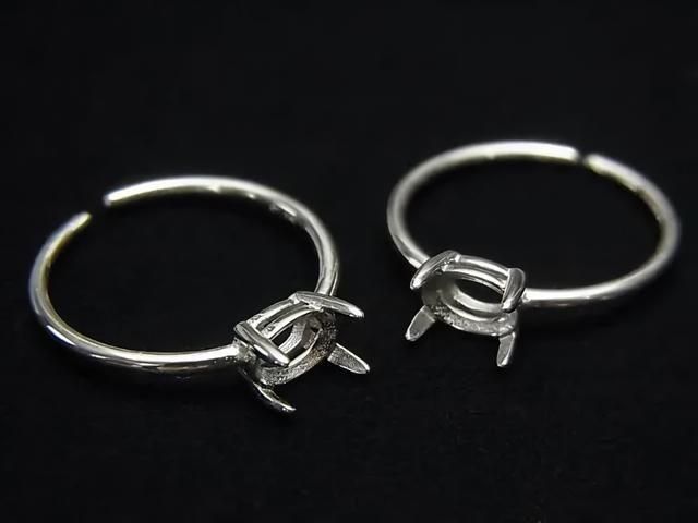 [Video] Silver925 Ring Frame (Prong Setting) Sideways Oval Faceted 6x4mm Rhodium Plated One Size Fits All 1pc