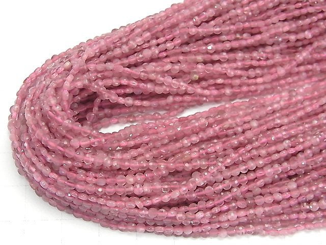 [Video] High Quality! Pink Tourmaline AA++ Faceted Coin 2.5x2.5x1mm 1strand beads (aprx.15inch / 37cm)