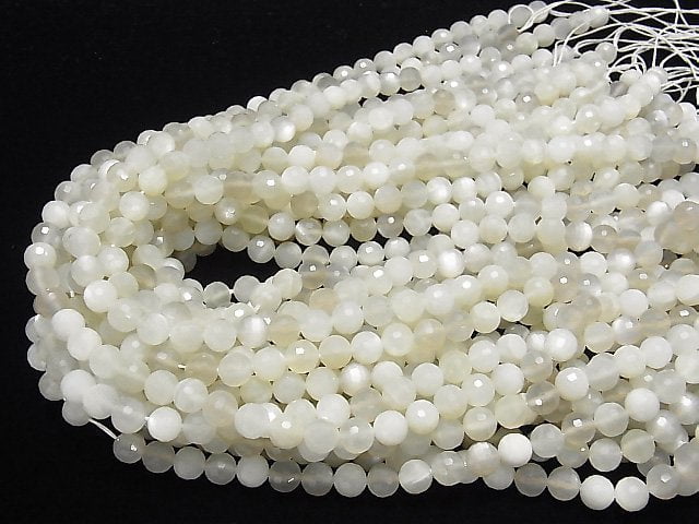 [Video]High Quality! White Moonstone AAA- 128Faceted Round 8mm half or 1strand beads (aprx.15inch/36cm)