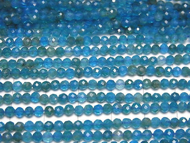 [Video] High Quality! Blue Apatite AA++ Faceted Round 3mm 1strand beads (aprx.15inch / 37cm)