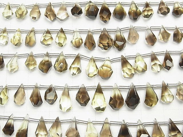 [Video] High Quality Lemon x Smoky Quartz AAA Rough Drop Faceted Briolette half or 1strand beads (aprx.6inch / 16cm)