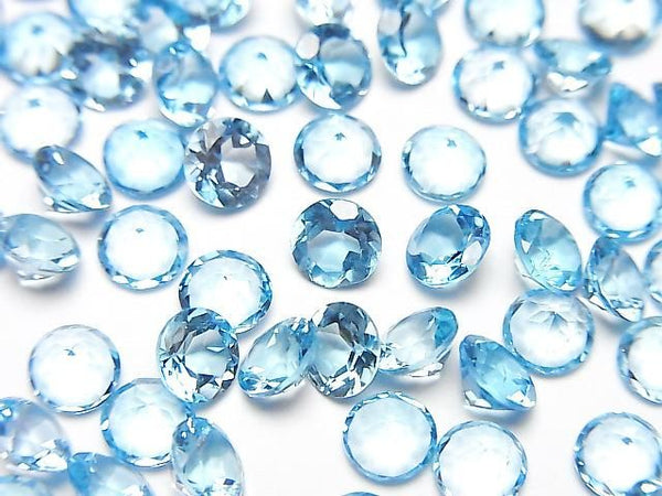 [Video] High Quality Swiss Blue Topaz AAA Loose Stone, Round Faceted, 5x5mm, 5pcs