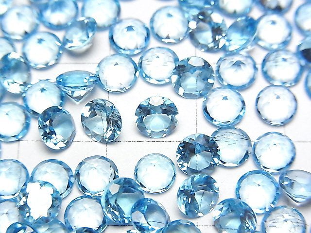 [Video]High Quality Swiss Blue Topaz AAA Loose stone Round Faceted 5x5mm 5pcs