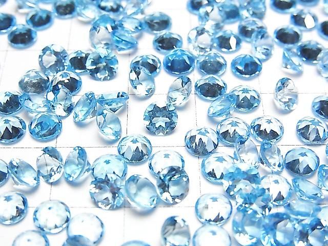 [Video] High Quality Swiss Blue Topaz AAA Loose Stone, Round Faceted, 5x5mm, 5pcs
