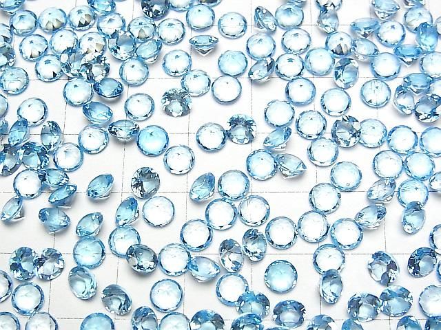 [Video] High Quality Swiss Blue Topaz AAA Loose Stone, Round Faceted, 5x5mm, 5pcs