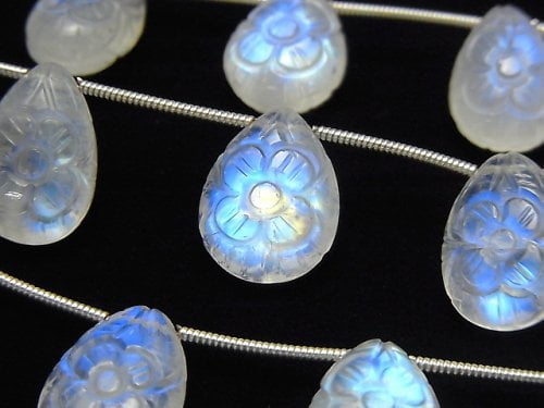 Carving, Pear Shape, Rainbow Moonstone Gemstone Beads