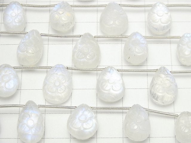 [Video] High Quality Rainbow Moonstone AAA- Carved Pear shape 1strand (5pcs)