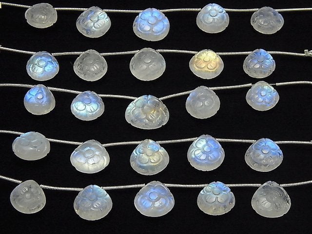 [Video] High Quality Rainbow Moonstone AAA- Carved Chestnut 1strand (5pcs)