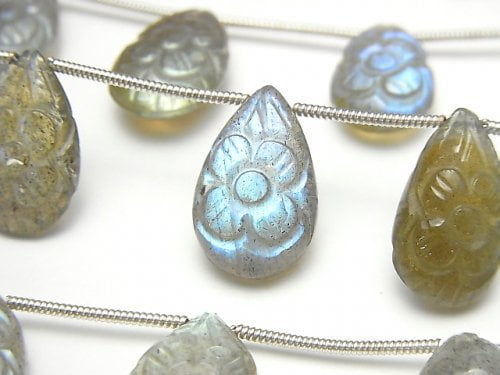 Carving, Labradorite, Pear Shape Gemstone Beads