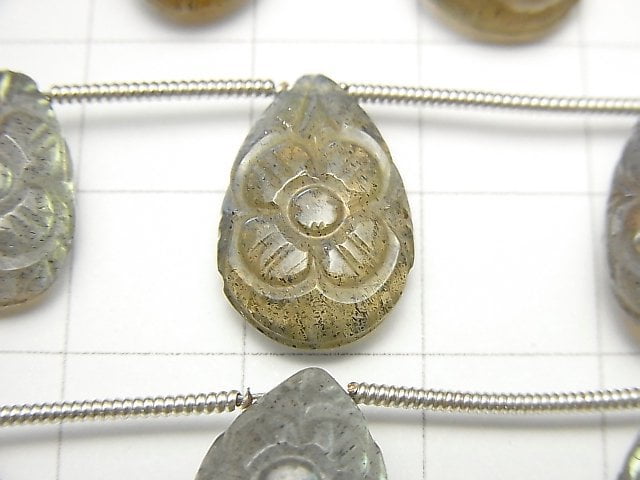 [Video] Labradorite AA++ Carved Pear shape 1strand (5pcs)