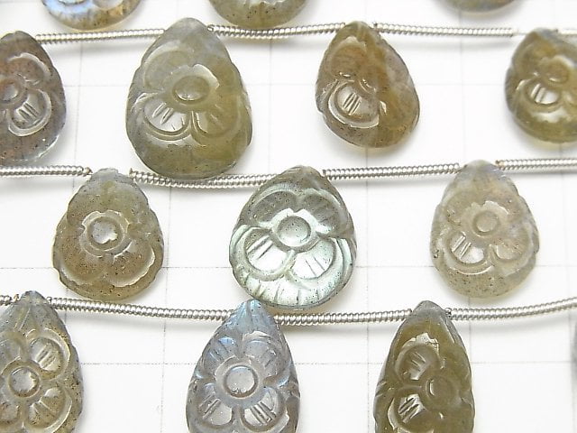 [Video] Labradorite AA++ Carved Pear shape 1strand (5pcs)