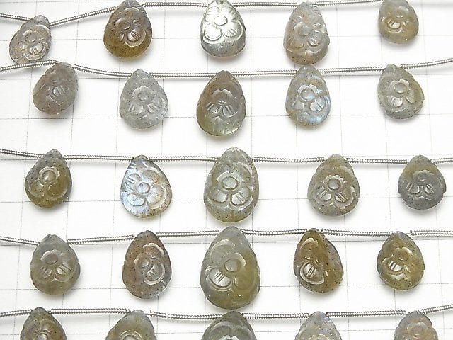 [Video] Labradorite AA++ Carved Pear shape 1strand (5pcs)