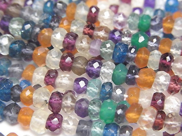 [Video]Mixed Stone AA++ Faceted Button Roundel 1strand beads (aprx.14inch/34cm)