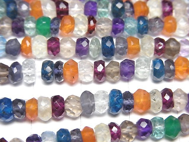 [Video]Mixed Stone AA++ Faceted Button Roundel 1strand beads (aprx.14inch/34cm)