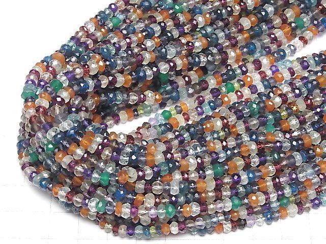 [Video]Mixed Stone AA++ Faceted Button Roundel 1strand beads (aprx.14inch/34cm)