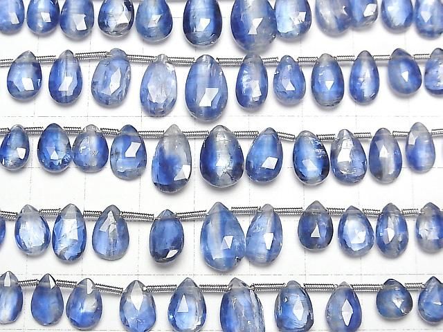 [Video] Kyanite AA++ Pear-shaped Faceted Briolette half or 1-strand beads (approx. 7 inches/18 cm)