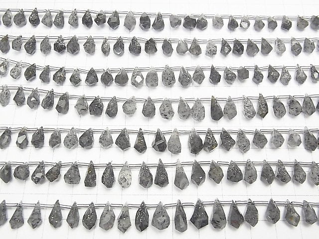 [Video] Black Aventurine Quartz Rough Drop Faceted Briolette half or 1strand beads (aprx.6inch / 16cm)