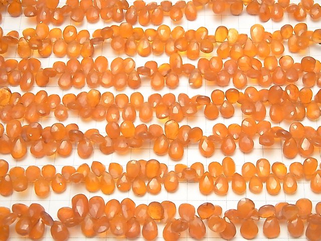 [Video] High Quality Carnelian AAA- Pear shape Faceted Briolette half or 1strand beads (aprx.7inch / 18cm)