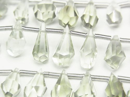 Drop, Faceted Briolette, Green Amethyst Gemstone Beads