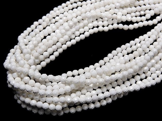 High Quality! White Onyx AAA 32Faceted Round 4mm half or 1strand beads (aprx.15inch / 36cm)