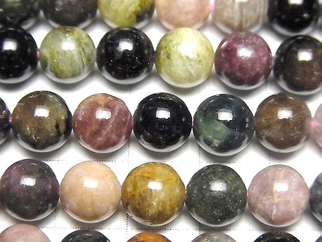 Multicolor Tourmaline Silica AA Round 8mm half or 1strand beads (aprx.15inch / 38cm)