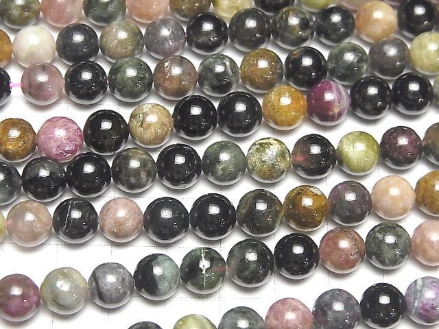 Multicolor Tourmaline Silica AA Round 8mm half or 1strand beads (aprx.15inch / 38cm)