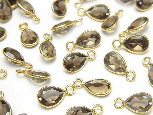 [Video]High Quality Smoky Quartz AAA- Bezel Setting Pear shape Faceted 8x7mm 18KGP 5pcs