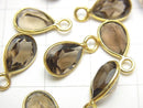 [Video]High Quality Smoky Quartz AAA- Bezel Setting Pear shape Faceted 8x7mm 18KGP 5pcs