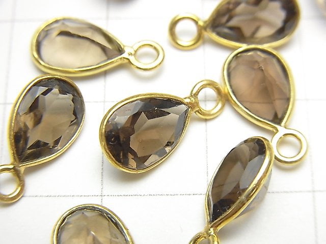 [Video] High Quality Smoky Quartz AAA- Bezel Setting Pear shape Faceted 9x6mm 18KGP 5pcs