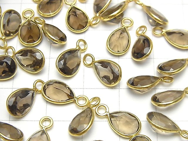 [Video]High Quality Smoky Quartz AAA- Bezel Setting Pear shape Faceted 8x7mm 18KGP 5pcs
