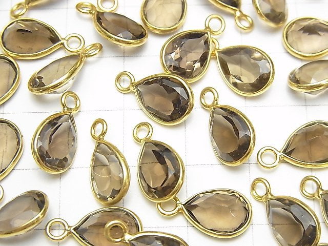 [Video] High Quality Smoky Quartz AAA- Bezel Setting Pear shape Faceted 10x7mm 18KGP 5pcs