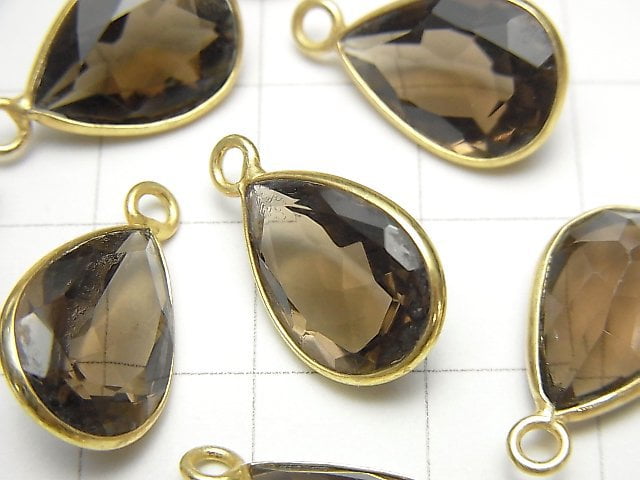 [Video] High Quality Smoky Quartz AAA- Bezel Setting Pear shape Faceted 14x10mm 18KGP 3pcs