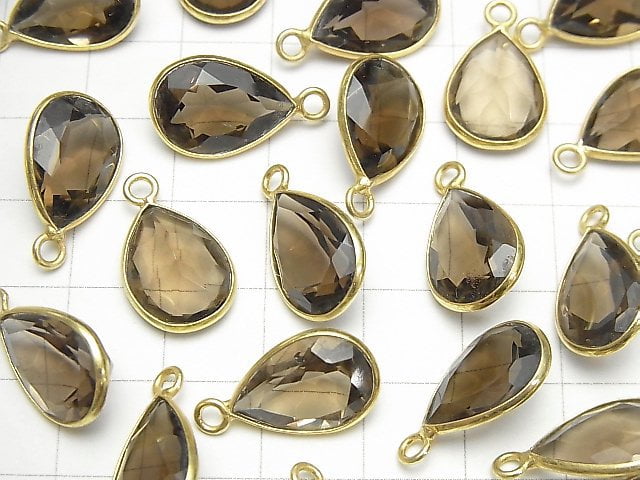 [Video] High Quality Smoky Quartz AAA- Bezel Setting Pear shape Faceted 14x10mm 18KGP 3pcs