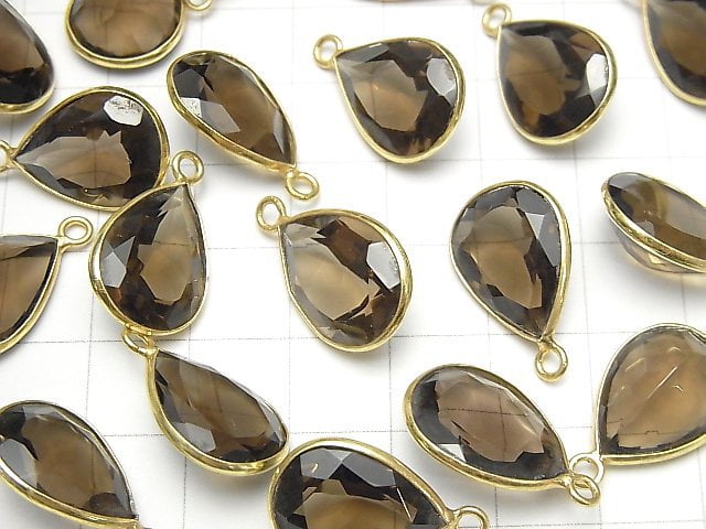 [Video] High Quality Smoky Quartz AAA- Bezel Setting Pear shape Faceted 16x12mm 18KGP 3pcs