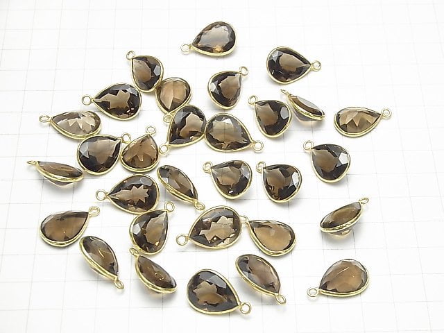 [Video] High Quality Smoky Quartz AAA- Bezel Setting Pear shape Faceted 16x12mm 18KGP 3pcs